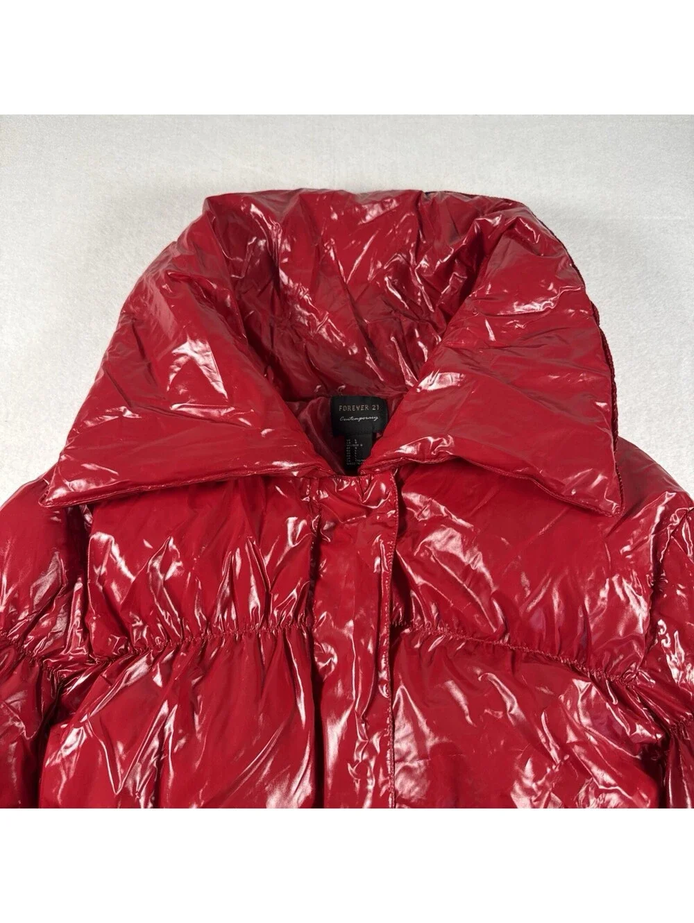 Forever 21  Full Zip-Up Shiny Pink Puffer Jacket Women S